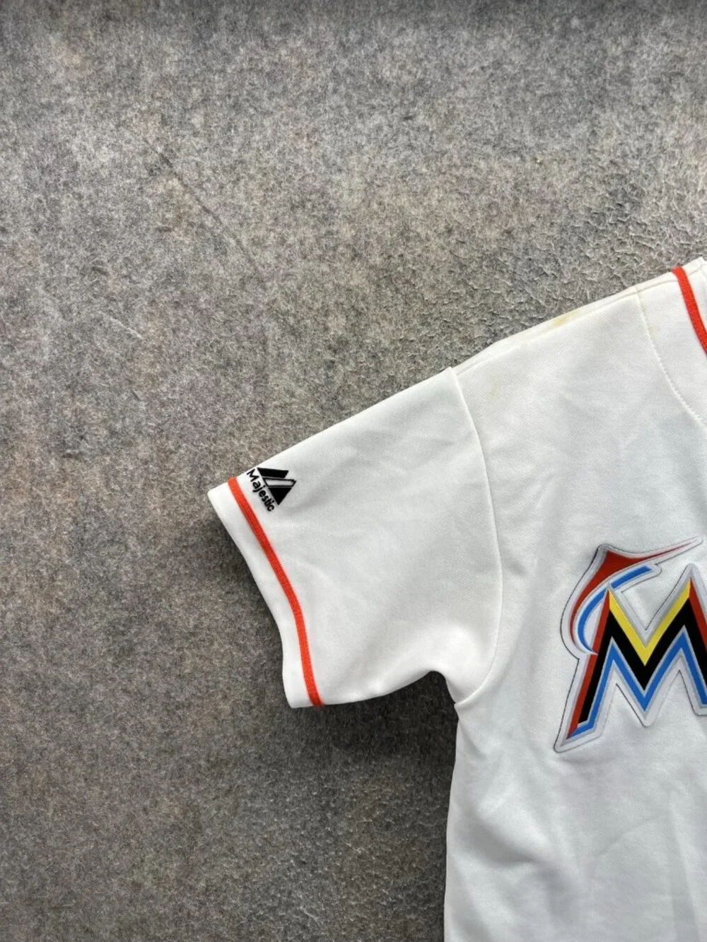 Miami Marlins Jersey Boys Large White MLB Baseball Majestic Button Front Youth